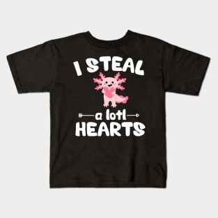 Axolotl Lover Funny Valentines Day Kawaii Anime Steal Hearts Kids T-Shirt